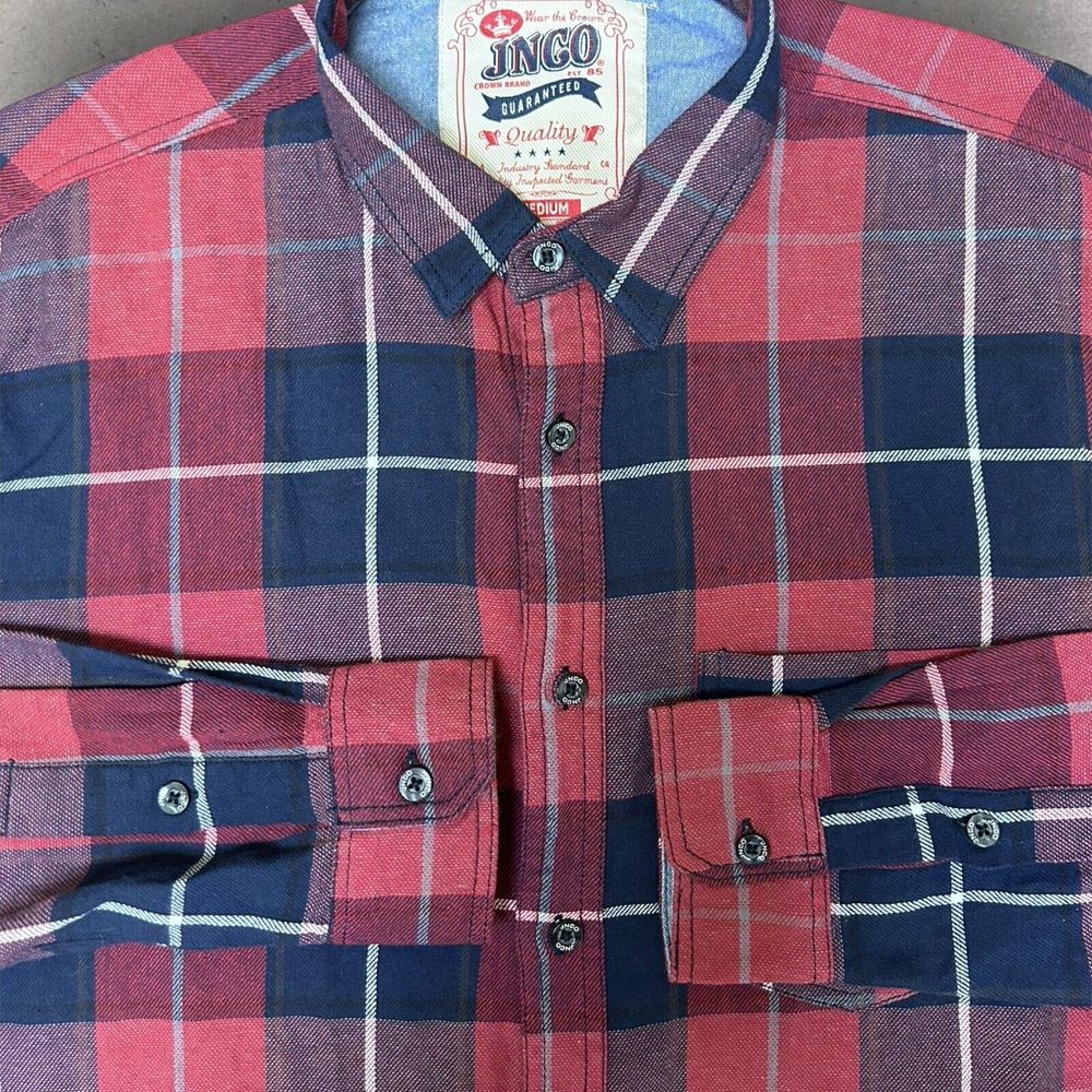 JNCO‎ Men's Long Sleeve Plaid Button Up Shirt Flannel Red Blue Size Medium